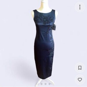 Vintage CDC Navy Embellished Satin Cocktail Dress Size 2